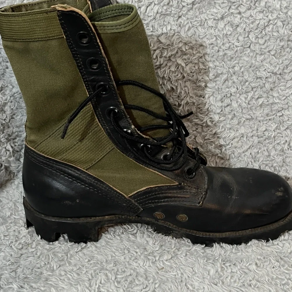 Ro-Search VTG Jungle Boot Mens‎ 6.5W Black Olive Green Leather Combat Military